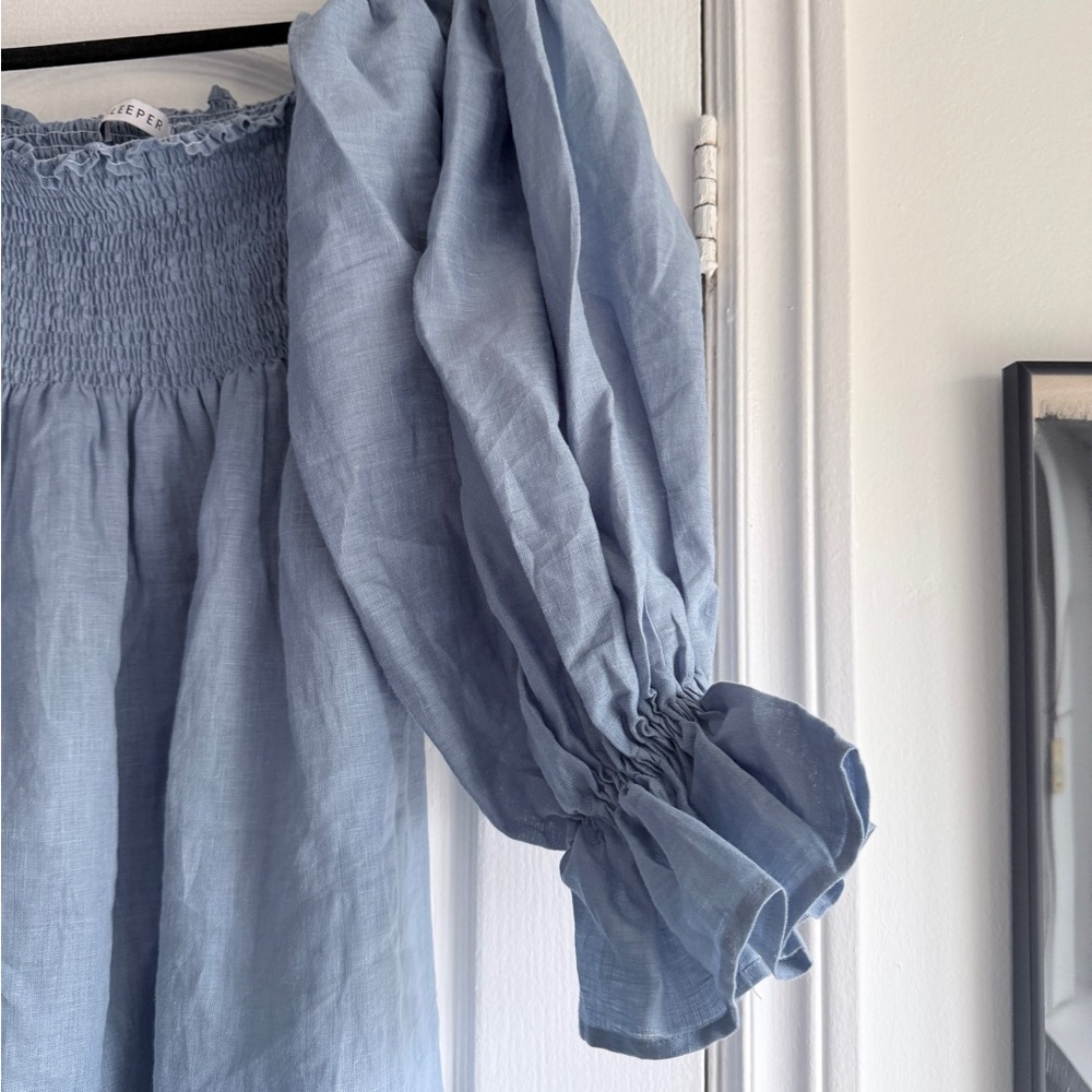 Sleeper Light Blue Smocked Top with Ruffled Neckline - Picture 2 of 4